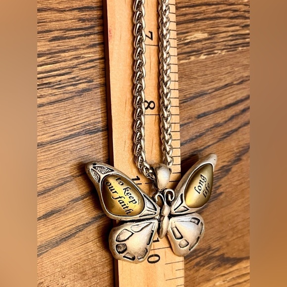 Butterfly Necklace Keep Our Faith Long Life Two Tone 18” Chain Silver Gift Hope - Picture 9 of 10